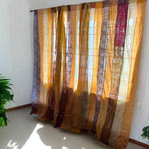 Rideaux saree bohèmes jaunes recyclés faits main avec lanières de saree Rideau transparent hippie saree bohème pour fenêtre et porte