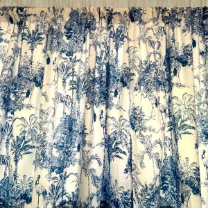 Saia de algodão elegante com estampa de selva azul francesa feita à mão Toile De Jouy para decoração de quarto e sala de estar, decoração clássica para casa
