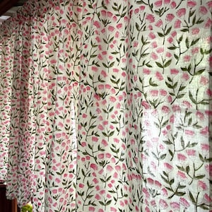 Handmade Cotton Block Print Pink Floral Meadow Wildflowers Elegant Window Valances for Bedroom & Living room Classic Drape Home Decor Accent