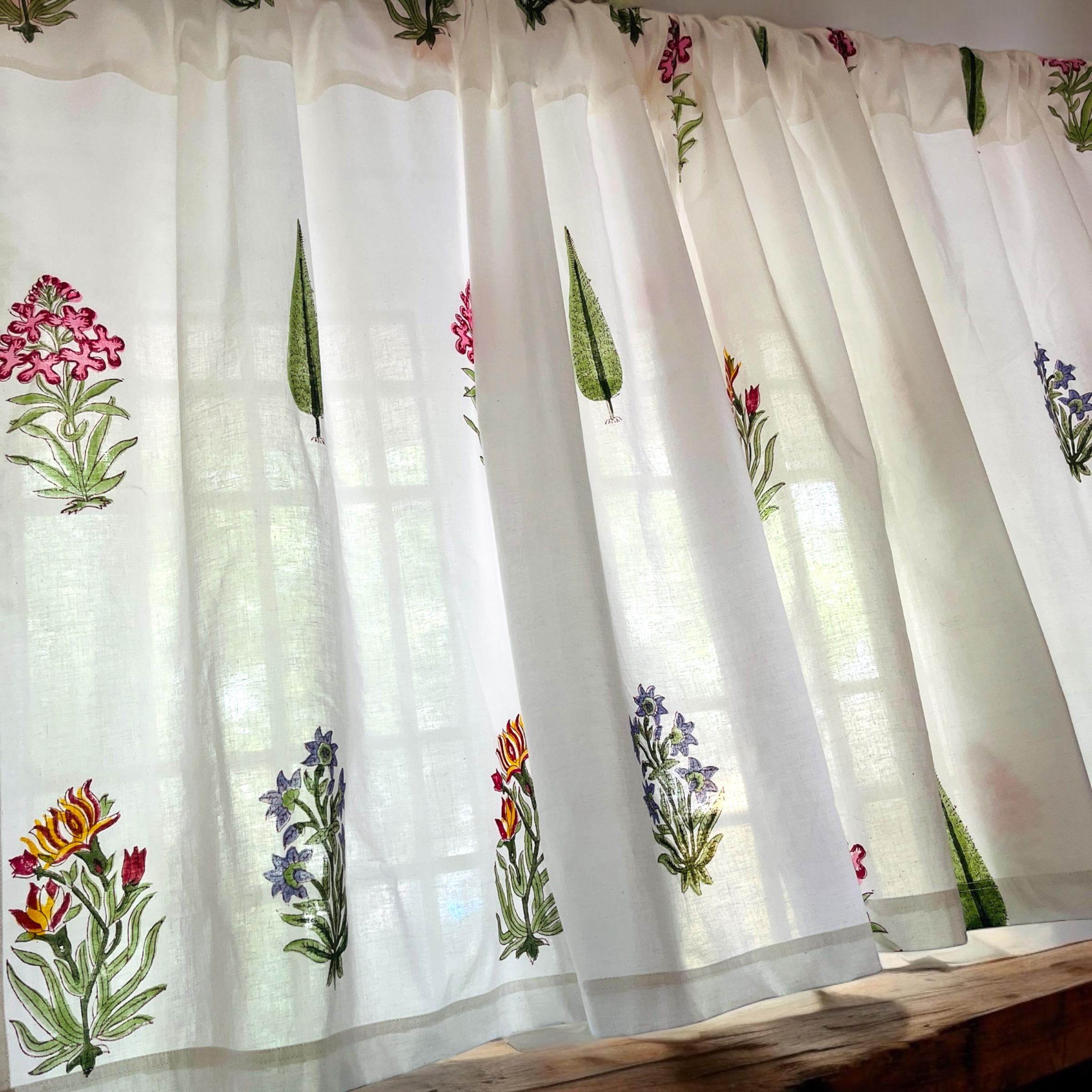 Handmade Cotton Block Print Valance White Botanical Flowers Theme ...