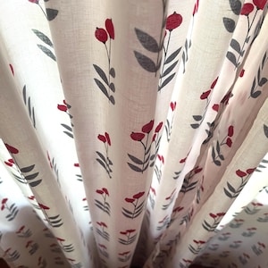 Handmade Cotton Block Print Curtains Red Globe Amaranth Flower Elegant Window Treatment Classic Home Decor Accent for Living Room & Bedroom