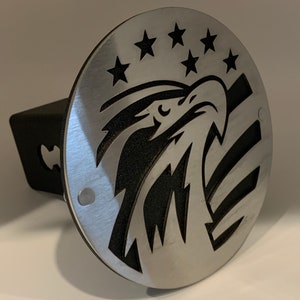 American Flag with Eagle Stainless Steel Hitch Cover and Insert
