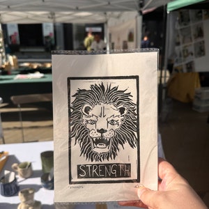 Strength tarot lino print