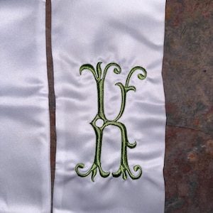 Embroidered single inital fancy letter wreath sash