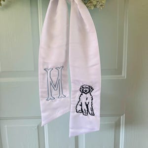 embroidery doodle and initial outline wreath sash