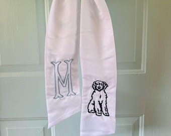 embroidery doodle and initial outline wreath sash