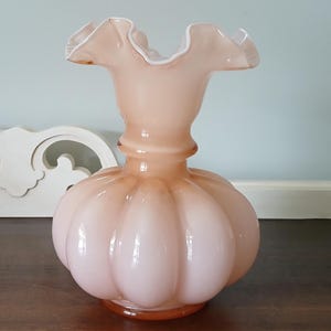 Fenton Rose Pink Overlay Melon Vase - Etsy