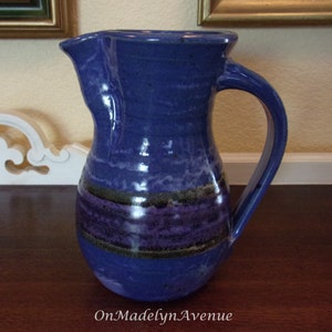 Pitcher, Hand Thrown Pottery, Glazed in Blue/Multi, Medium