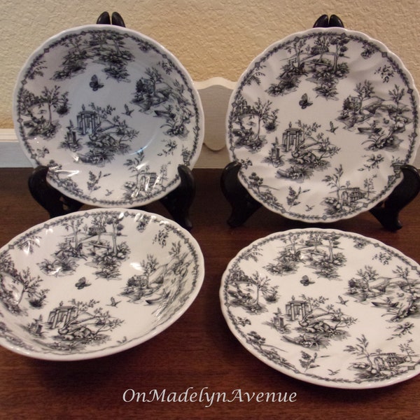 Churchill, Black Toile, English Transferware, Bread Plates or Cereal Bowls, Set of 2