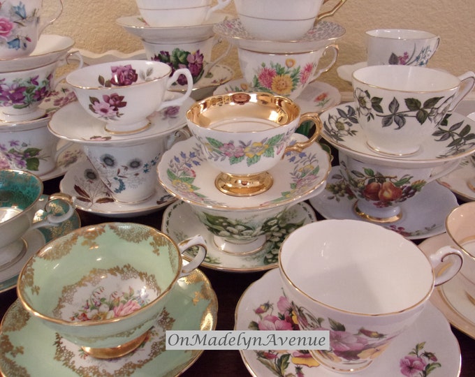 English Bone China Mix and Match Teacups and Saucers, Sets of 4 Etsy