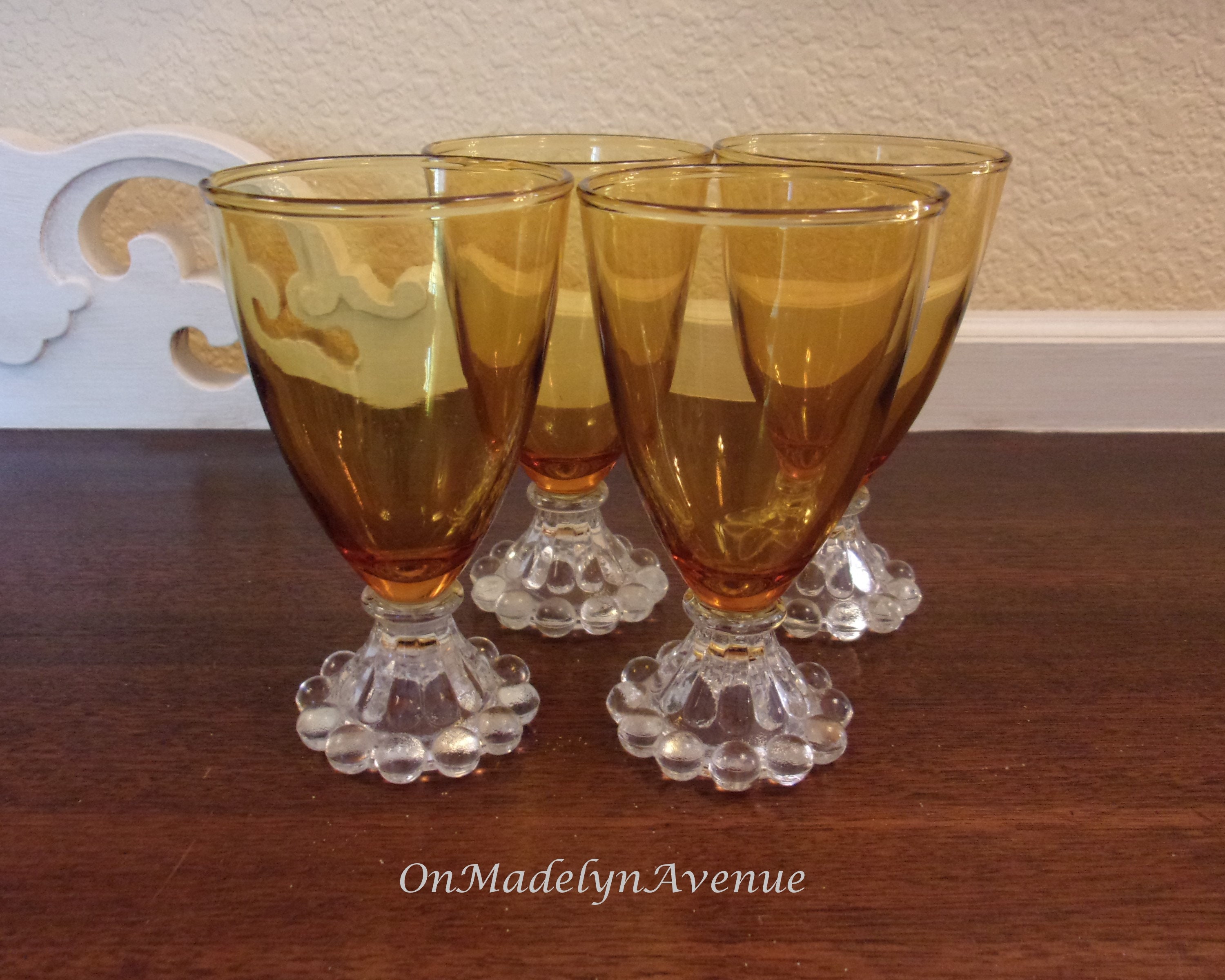 Hand-Painted Gem Glass Short Tumblers, Set of 4 - Amber