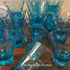 Hazel Atlas, Capri Dots, Turquoise, Flared Whiskey Glasses, Sets of 4