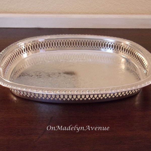 Leonard, Silverplate Vanity or Jewelry Tray with Reticulated Edges and Patterned Lip