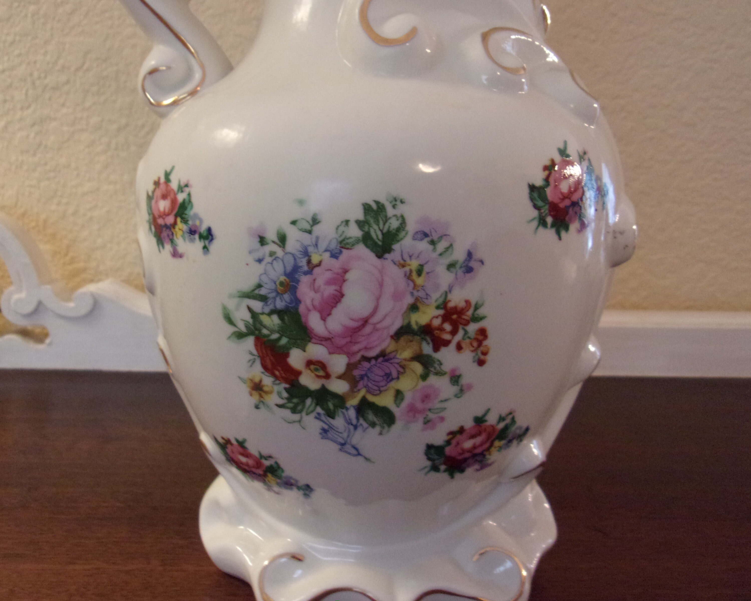 Vintage Decorative Pitcher With Flowers and Gold Trim Etsy
