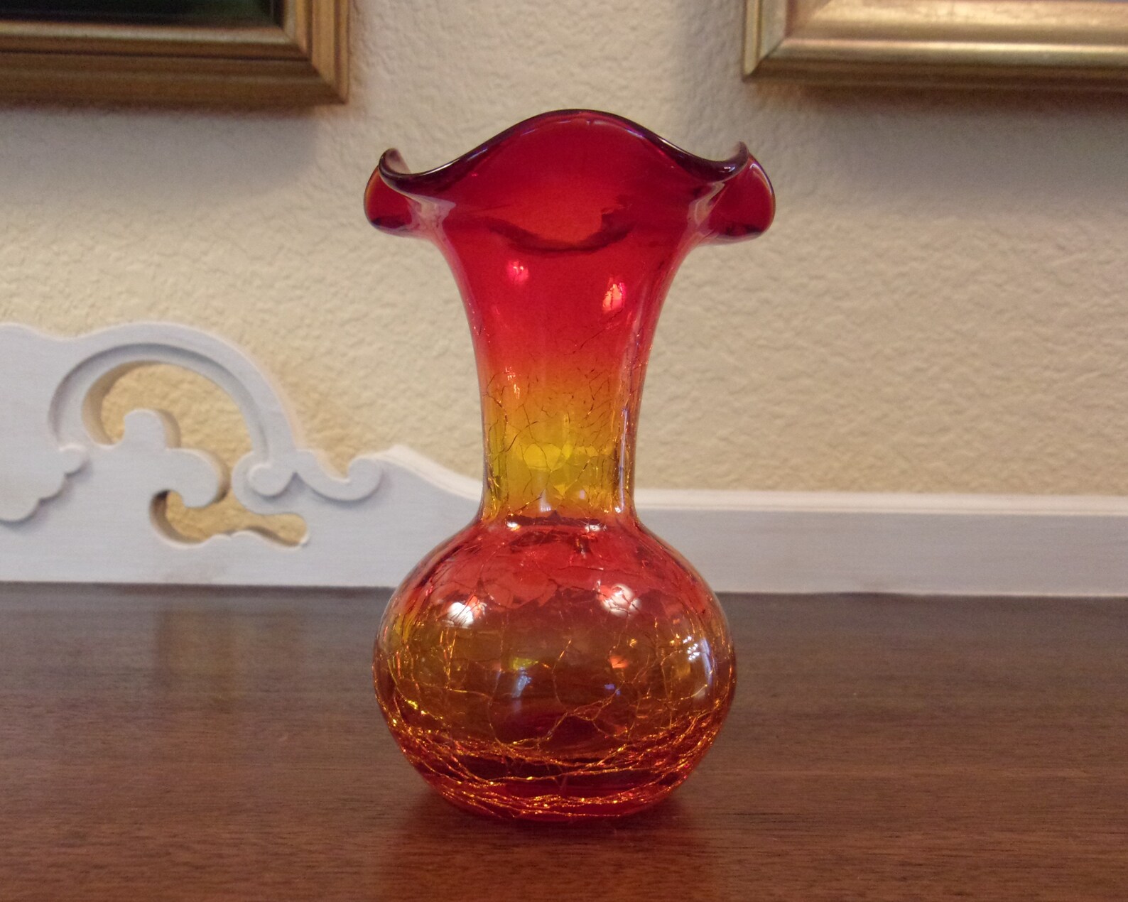 Mid Century Hand Blown Crackle Glass Vases Mixed Colors Etsy