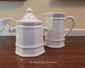 Pfaltzgraff, Heritage White, Covered Sugar and Creamer Set, Ironstone