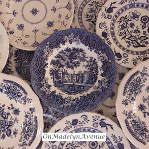 Mismatched Blue and White Transferware Bread Plates Set of 4
