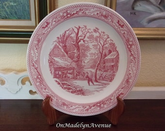 Royal China, Memory Lane, Red and White Transferware, 12 Inch Chop Plate