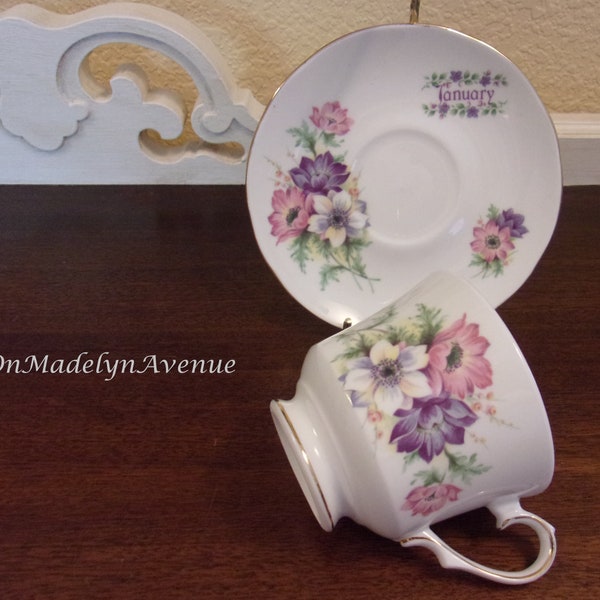 Duchess, Flower of the Month, January, Bone China Teacup and Saucer