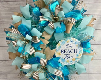 Coastal Beach wreath for summer or everyday; Beach House wreath; teal wreath for summer