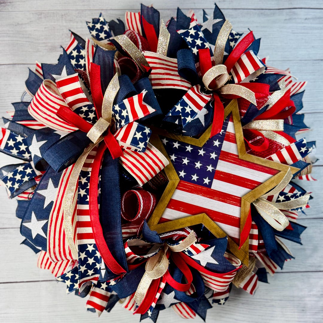 Patriotic Star Wreath: Rustic USA Farmhouse Front Door Decor - Etsy