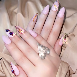Fake nails,  Swarovski crystal design Luxury Custom set, easy press on nails, nail gel polish