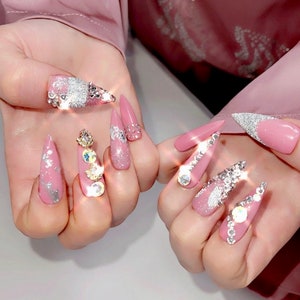 Fake nails ,  Swarovski crystal design Luxury Custom set, easy press on nails, nail gel polish