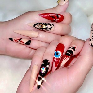 Halloween Fake nails  Swarovski crystal design Luxury Custom set, easy press on nails, nail gel polish