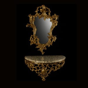 Bronze wall console and mirror, 1960s. Set of 2