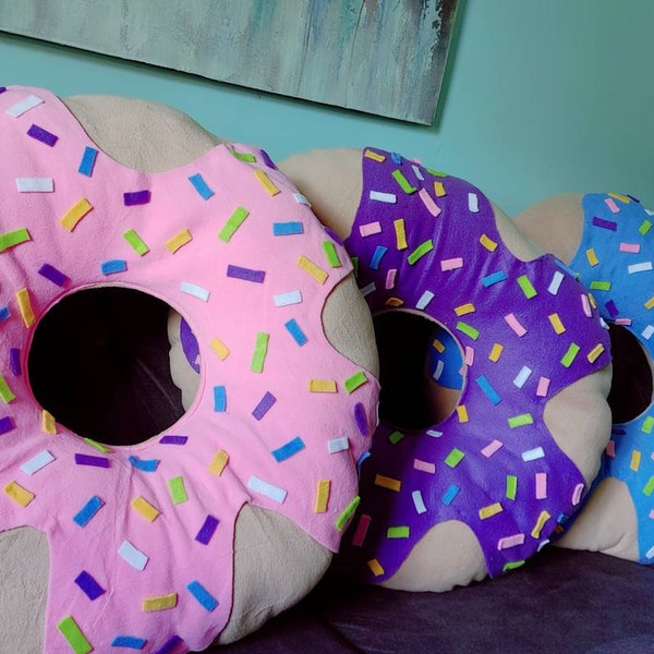 Handmade Favorite gift soft fleece Giant and fun decorative Donut Pillow with frosting and sprinkles/home decor