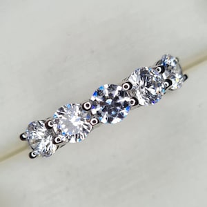 3.25ct Swarovski Zirconia 5 Stone Ring in Rhodium Overlay 925 Sterling Silver