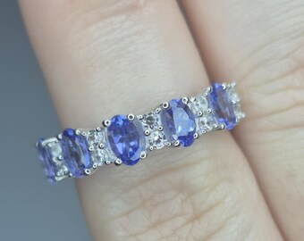 1.59ct Tanzanite and White Zircon Ring 925 Sterling Silver SIZE M