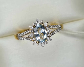 1.10ct Santo Aquamarine & Natural Zircon Ring in 18K Gold Overlay 925 Sterling Silver