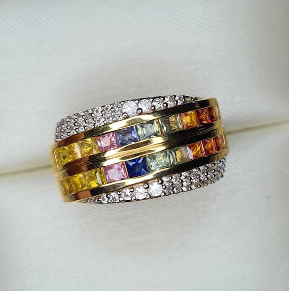 sandraalexandra ガラスのリング　2点set 2ct Rainbow Sapphire & Natural Zircon Cluster Band Ring in