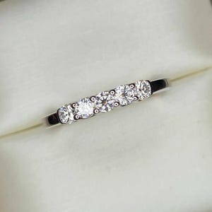 0.525ct. 5 Stone Moissanite Band Ring in Platinum Overlay 925 Sterling Silver