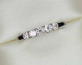 0.525ct. 5 Stone Moissanite Band Ring in Platinum Overlay 925 Sterling Silver
