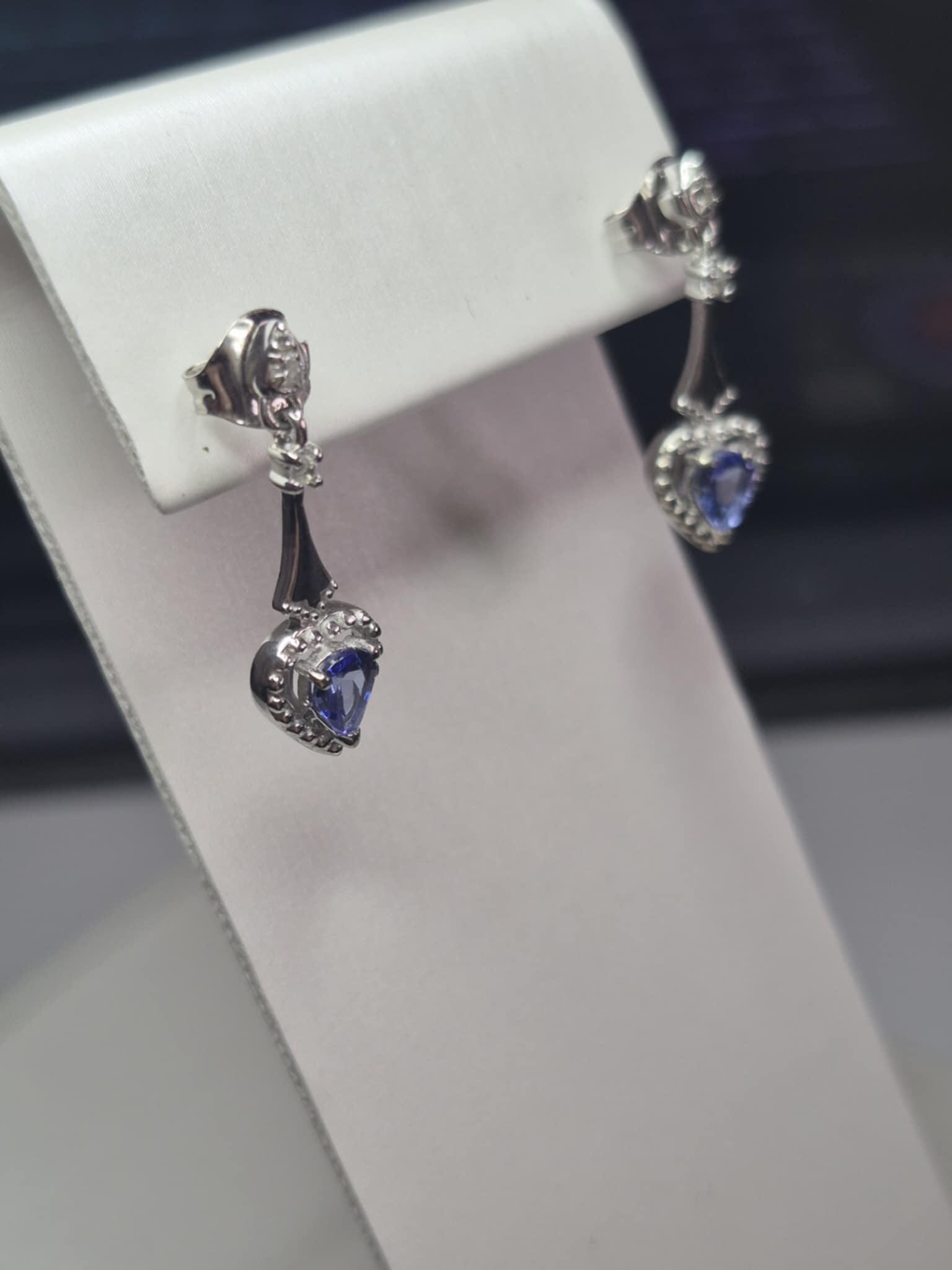 ORECCHINI CUORE IN ARGENTO 925 CON ACQUAMARINA E ZIRCONI TAGLIO BRILLANTE