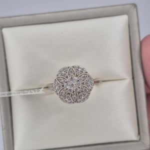 1.38 Ct. Swarovski Zirconia Floral Ring Platinum Overlay 925 Sterling Silver SIZE L