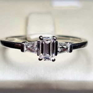Swarovski Zirconia Octagon and taper baguette cut Ring Sterling Silver