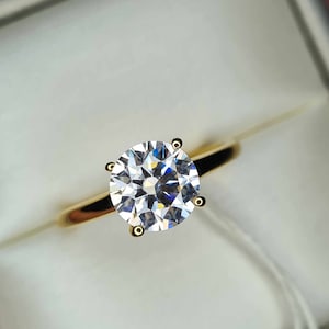 2ct Moissanite Solitaire Ring in 18K Yellow Gold Overlay 925 Sterling Silver SIZE S