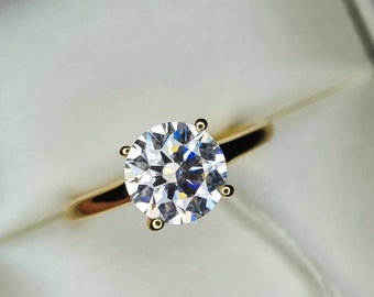 2ct Moissanite Solitaire Ring in 18K Yellow Gold Overlay 925 Sterling Silver SIZE S