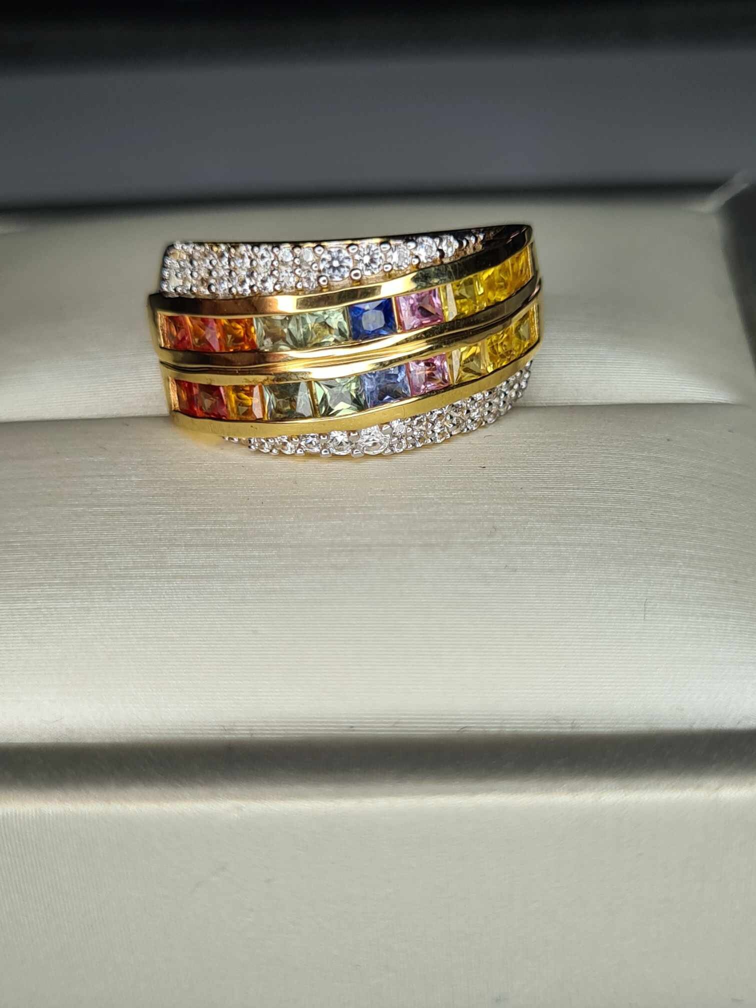 2ct Rainbow Sapphire & Natural Zircon Cluster Band Ring in