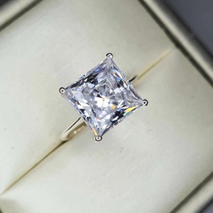 9.27 Ct Swarovski Zirconia Square Cut Solitaire Ring 925 Sterling Silver