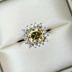 2.07ct Canary Moissanite Ring in 925 Sterling Silver SIZE P
