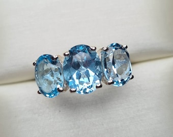 Sky Blue Topaz Trilogy Ring set in 925 sterling silver