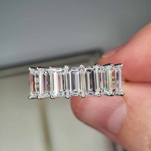Pierścionek z cyrkonii Swarovski o szlifie bagietkowym i 7 kamieniach, 4,66 ct, ze srebra próby 925