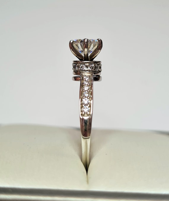 Engagement Halo Spinner Moissanite Ring in Platinum Overlay Sterling Silver