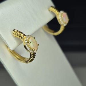 Ethiopian Opal & White Zircon Small Hoop Earrings in 18K Gold 925  Sterling Silver