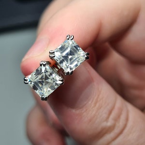 Moissanite Asscher Cut Stud Earrings 925 Sterling Silver