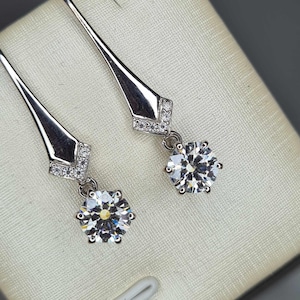 Pendientes colgantes de moissanita de 1,52 ct en plata de ley 925 con revestimiento de rodio